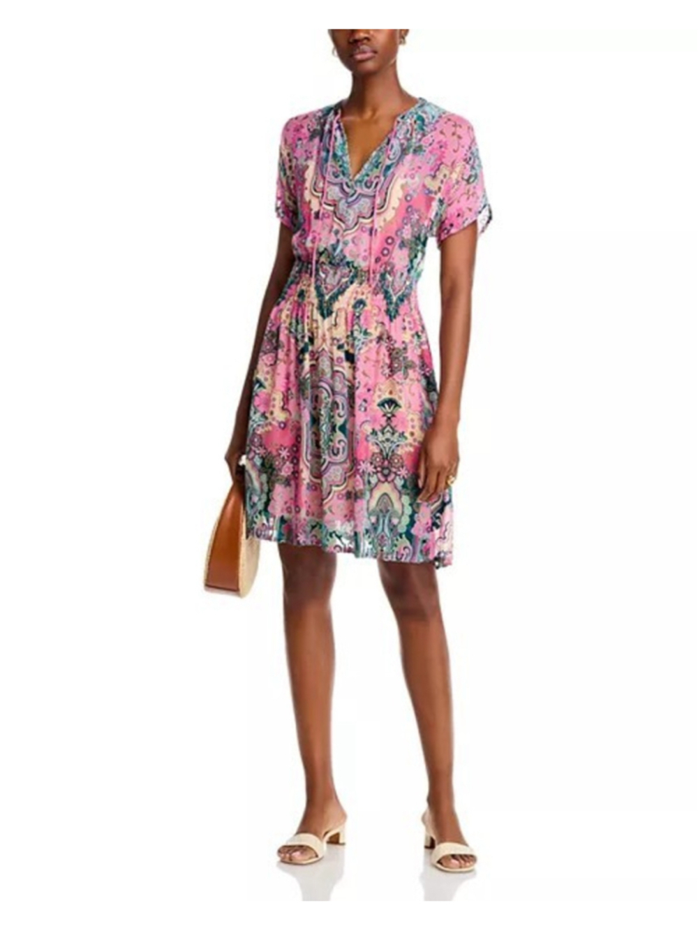 Johnny Was Paisley Thia Burnout Silk Midi Dress Sz XS Retro Boho Hippie